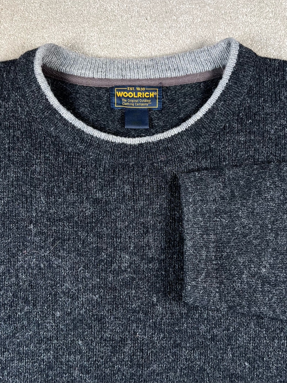 Woolrich Sweater Dark Gray Heather Crew Wool Blend Men's Large